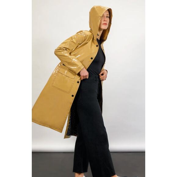 NWT Jane Post Raincoat hooded Rain Slicker in Beige XS - Picture 5 of 7